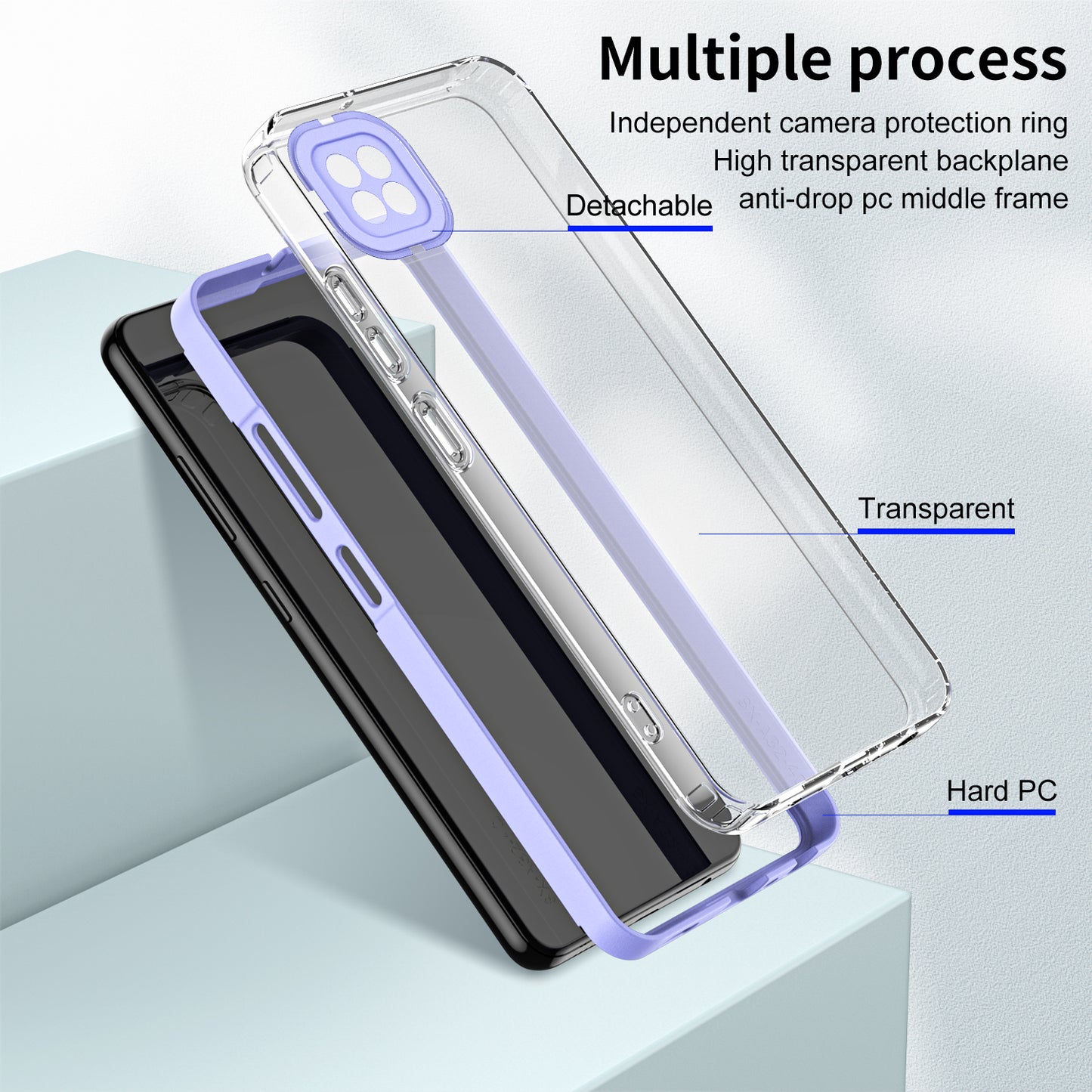 For Xiaomi Redmi 9C / 9C NFC / 10A 3-in-1 Transparent Back Cover TPU + PC Shockproof Phone Case