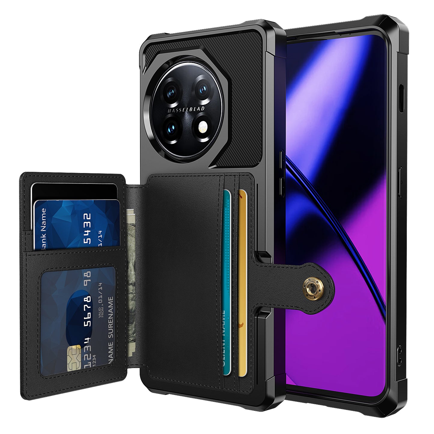 ZM03 For OnePlus 11 5G Shockproof Case PU Leather Coated TPU Phone Cover with Card Holder, Kickstand