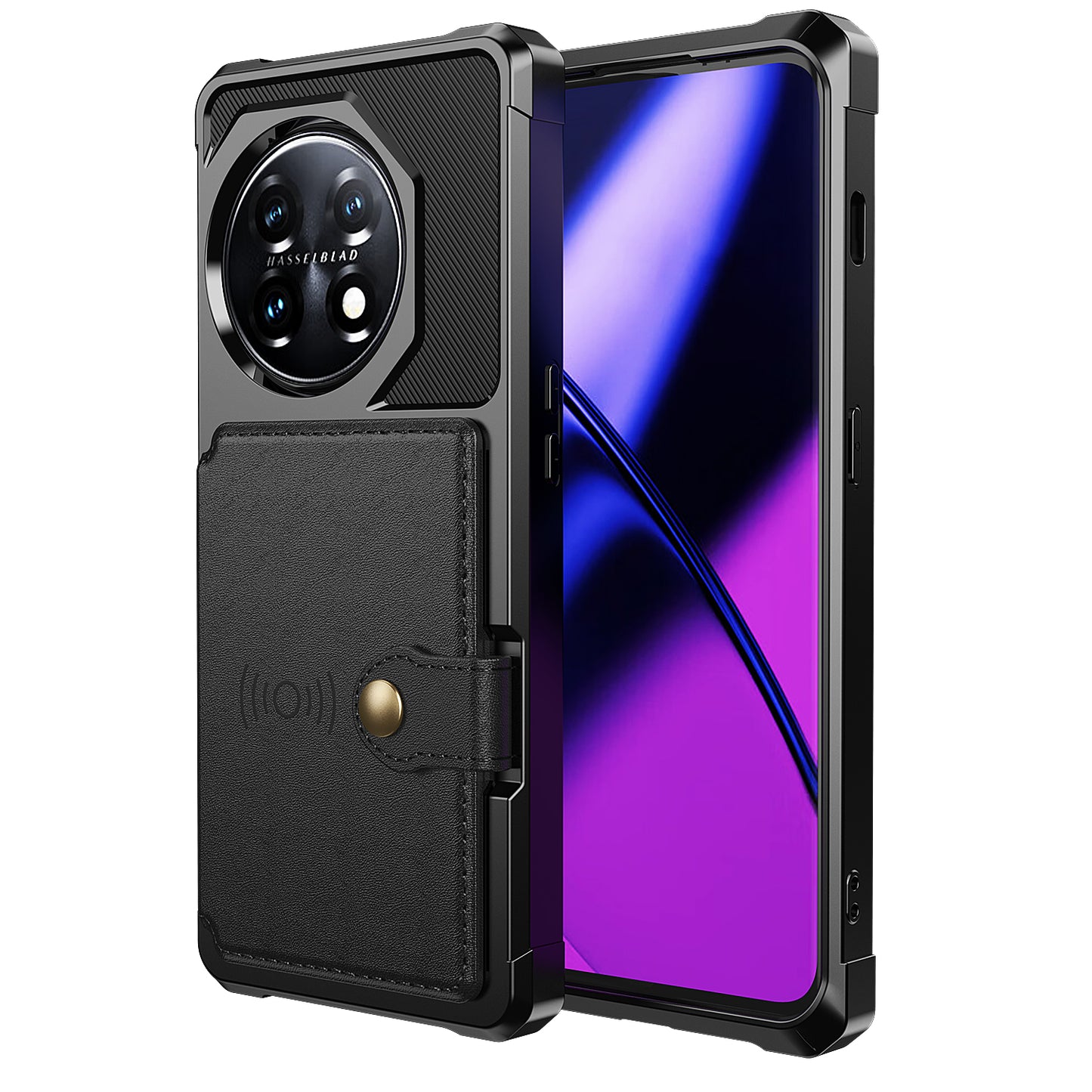 ZM03 For OnePlus 11 5G Shockproof Case PU Leather Coated TPU Phone Cover with Card Holder, Kickstand
