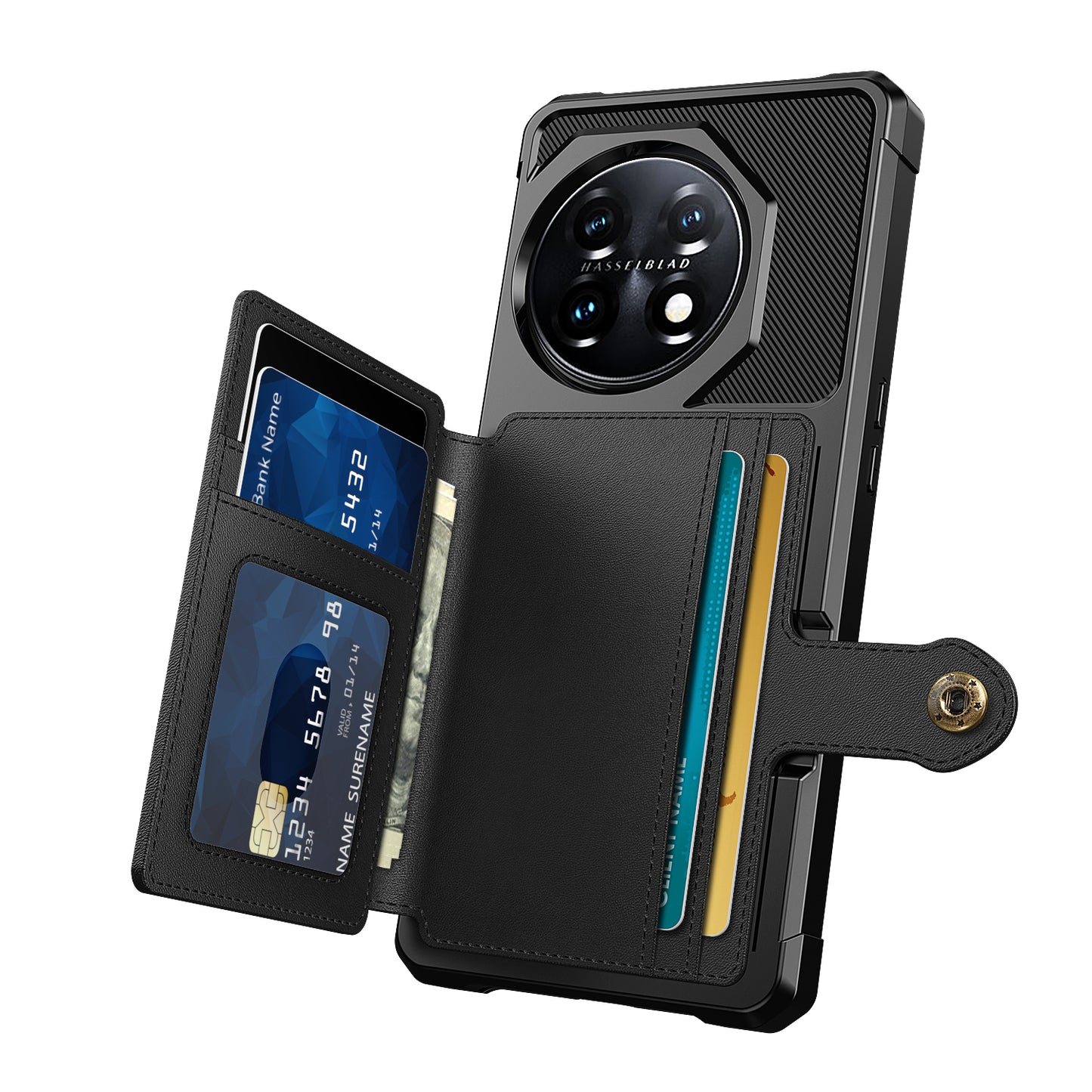 ZM03 For OnePlus 11 5G Shockproof Case PU Leather Coated TPU Phone Cover with Card Holder, Kickstand