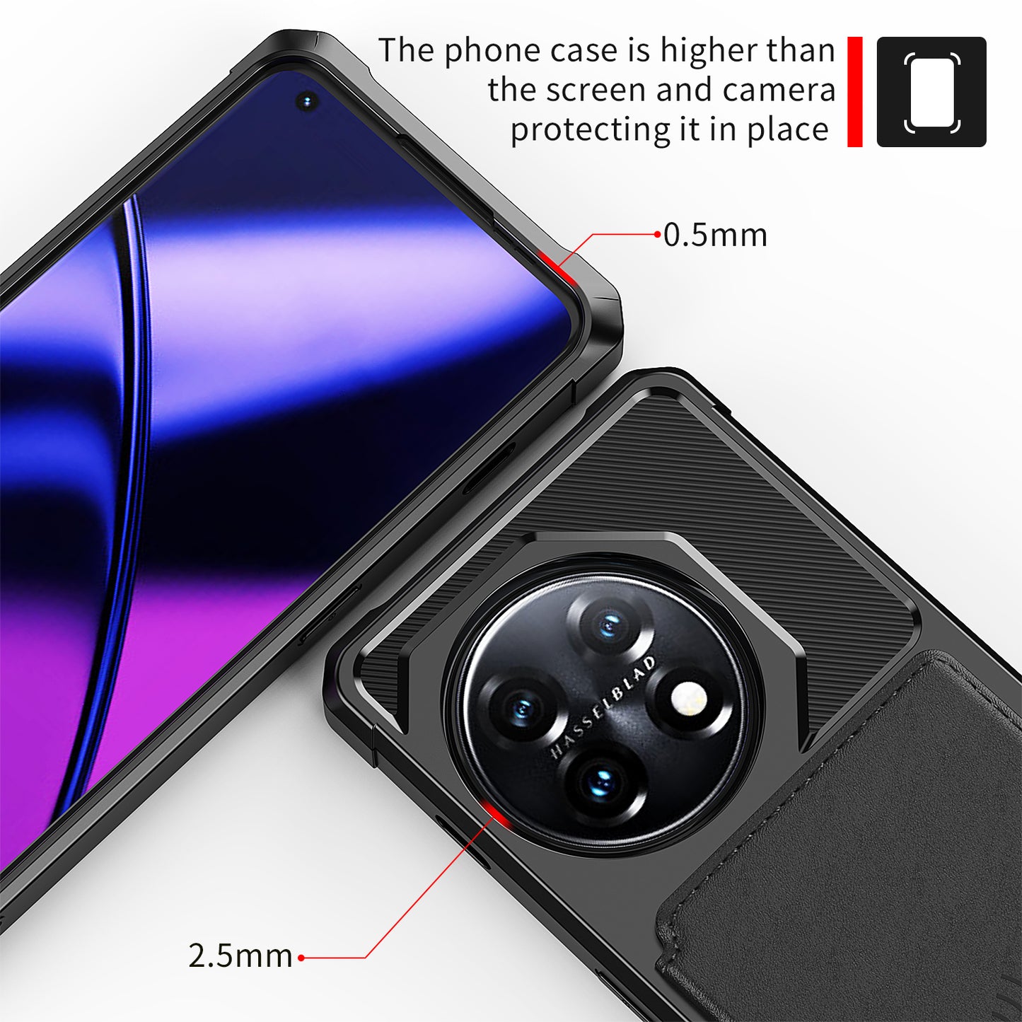 ZM03 For OnePlus 11 5G Shockproof Case PU Leather Coated TPU Phone Cover with Card Holder, Kickstand