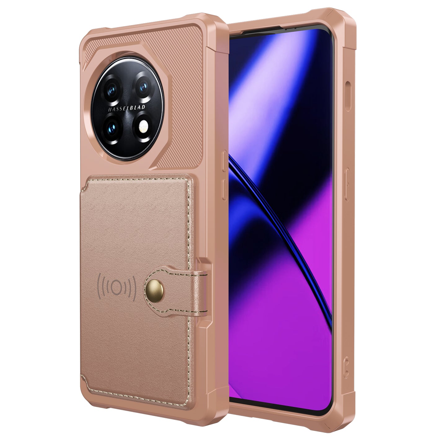 ZM03 For OnePlus 11 5G Shockproof Case PU Leather Coated TPU Phone Cover with Card Holder, Kickstand