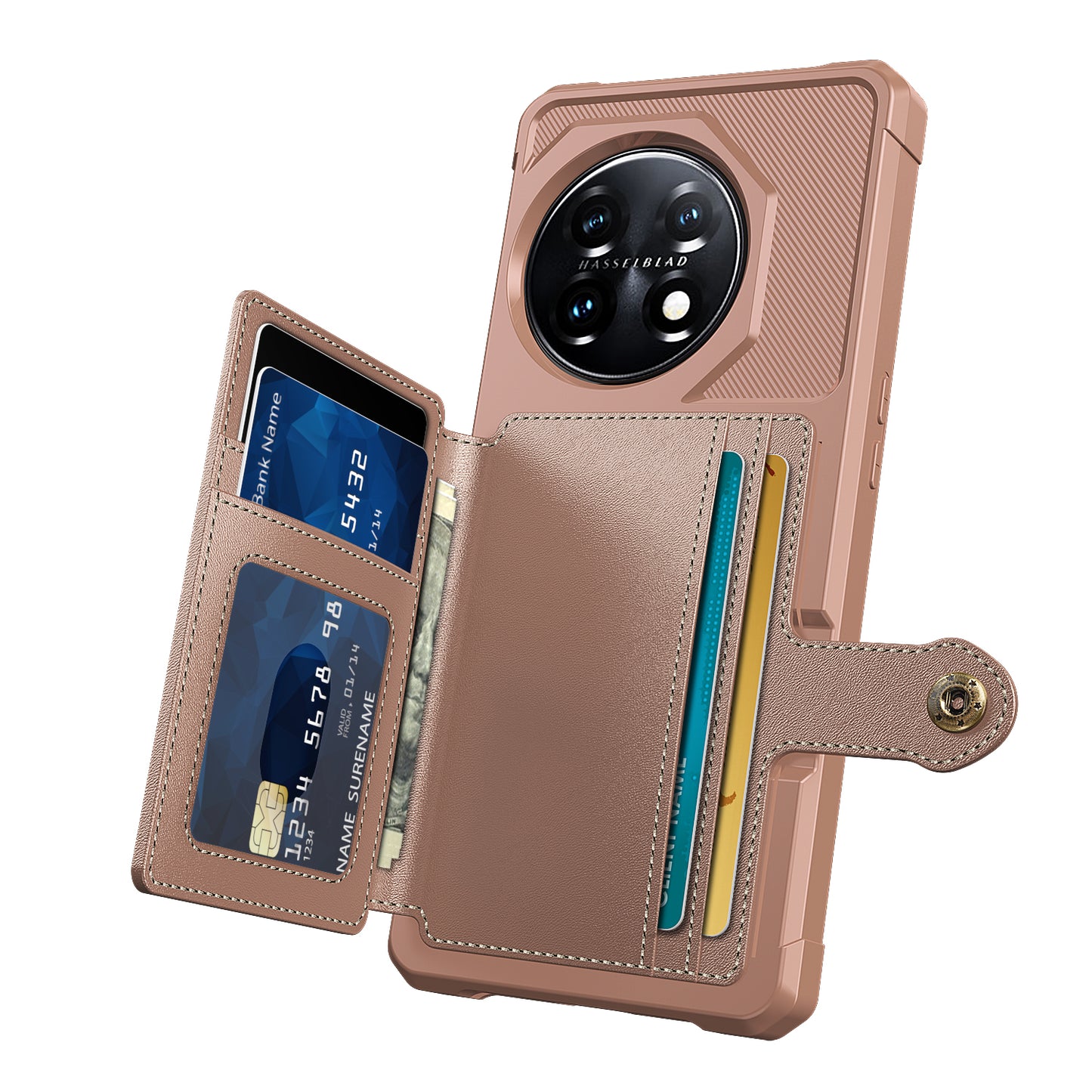 ZM03 For OnePlus 11 5G Shockproof Case PU Leather Coated TPU Phone Cover with Card Holder, Kickstand