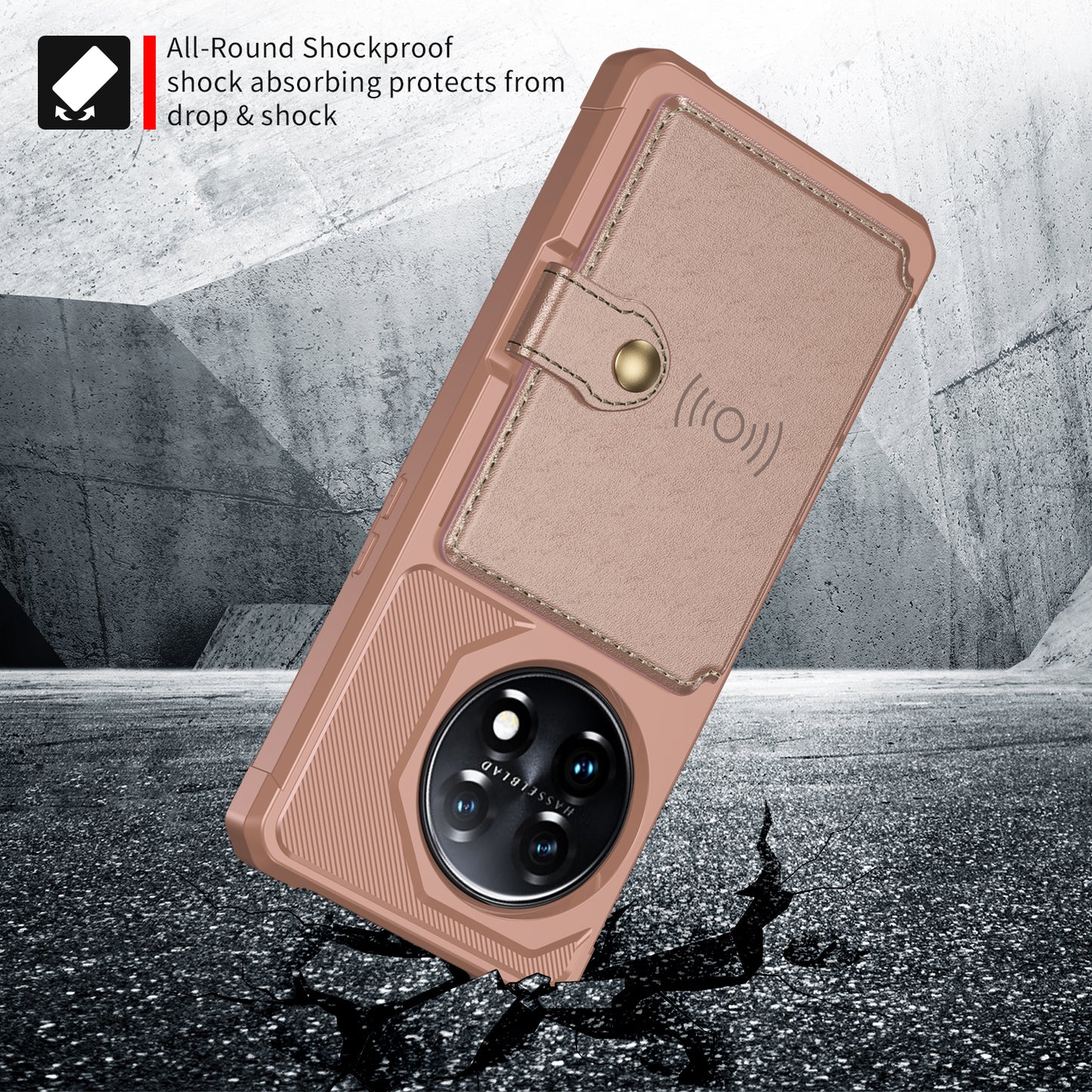 ZM03 For OnePlus 11 5G Shockproof Case PU Leather Coated TPU Phone Cover with Card Holder, Kickstand