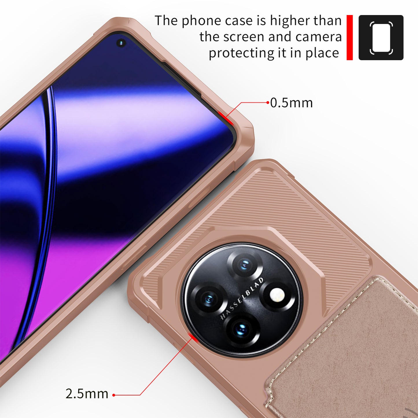 ZM03 For OnePlus 11 5G Shockproof Case PU Leather Coated TPU Phone Cover with Card Holder, Kickstand