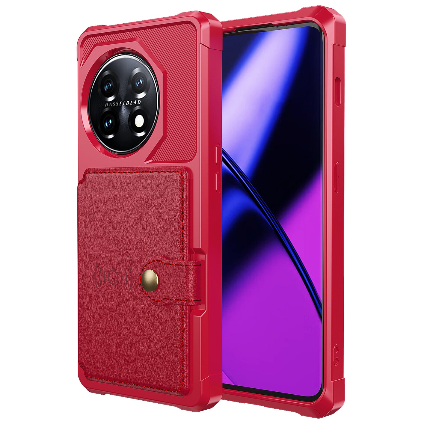 ZM03 For OnePlus 11 5G Shockproof Case PU Leather Coated TPU Phone Cover with Card Holder, Kickstand