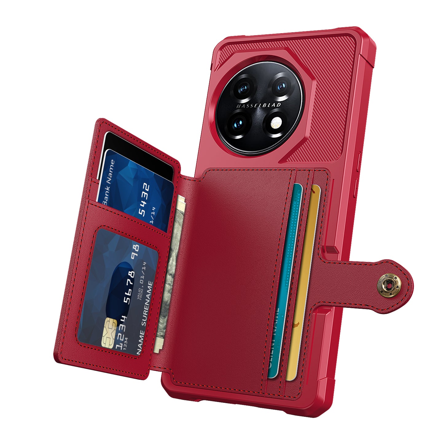 ZM03 For OnePlus 11 5G Shockproof Case PU Leather Coated TPU Phone Cover with Card Holder, Kickstand
