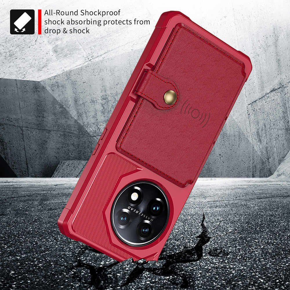 ZM03 For OnePlus 11 5G Shockproof Case PU Leather Coated TPU Phone Cover with Card Holder, Kickstand