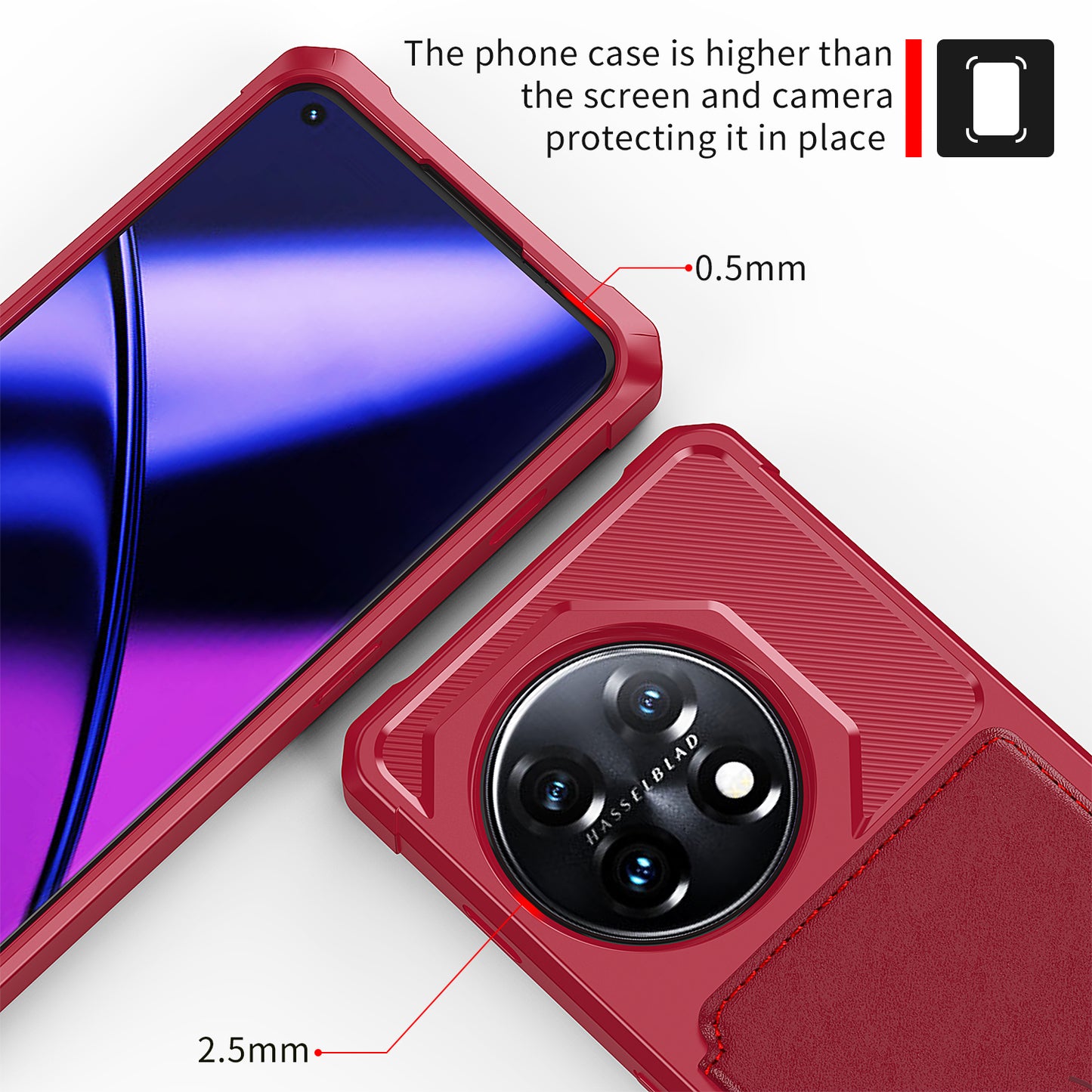 ZM03 For OnePlus 11 5G Shockproof Case PU Leather Coated TPU Phone Cover with Card Holder, Kickstand