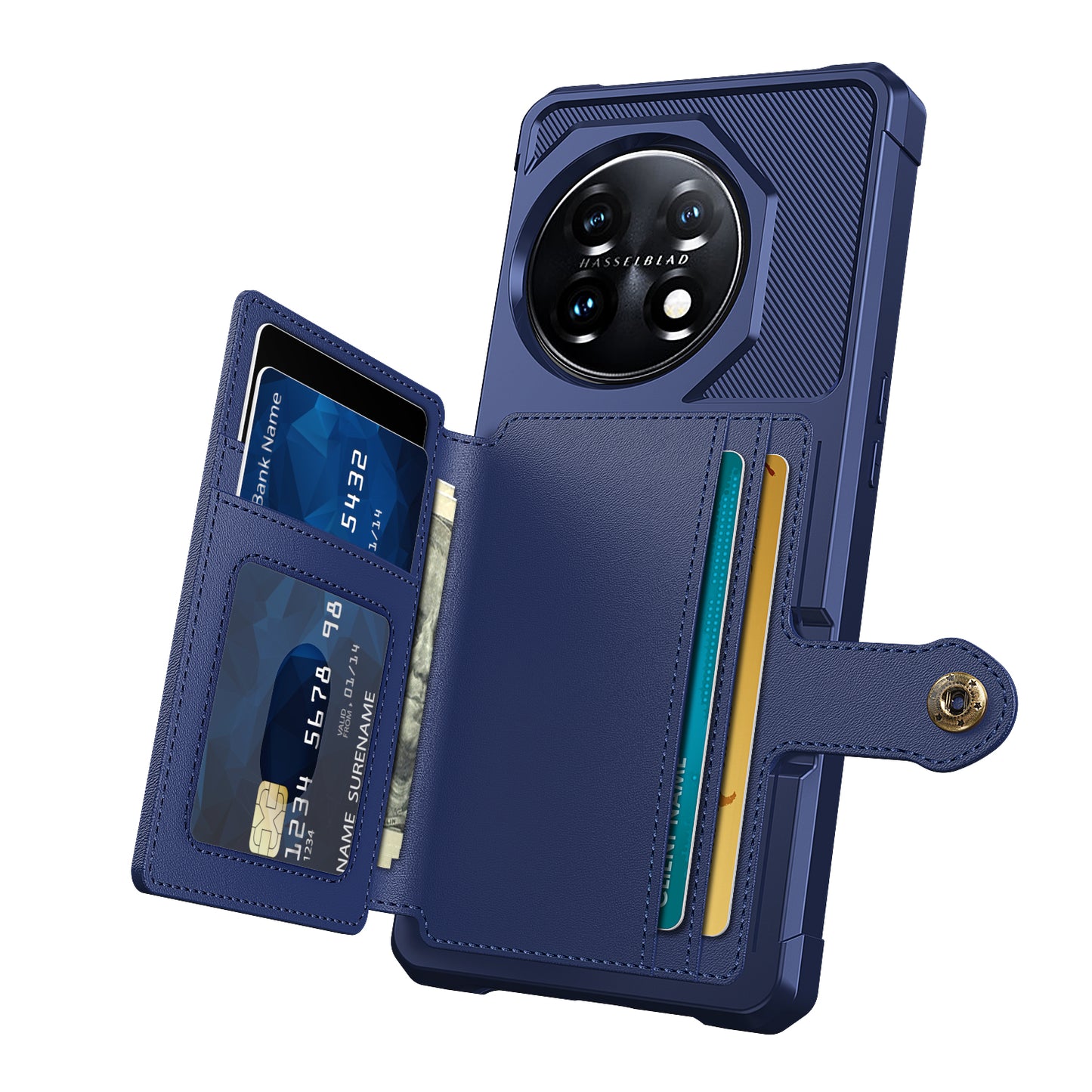 ZM03 For OnePlus 11 5G Shockproof Case PU Leather Coated TPU Phone Cover with Card Holder, Kickstand