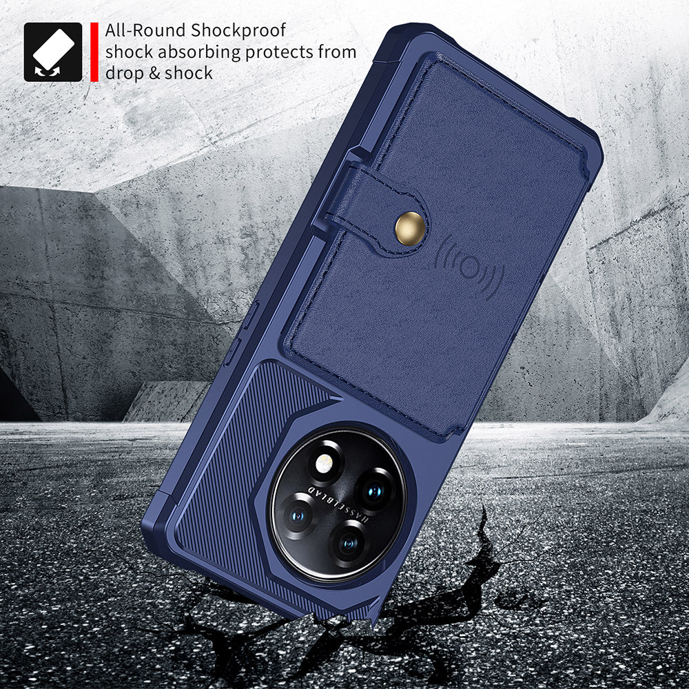 ZM03 For OnePlus 11 5G Shockproof Case PU Leather Coated TPU Phone Cover with Card Holder, Kickstand