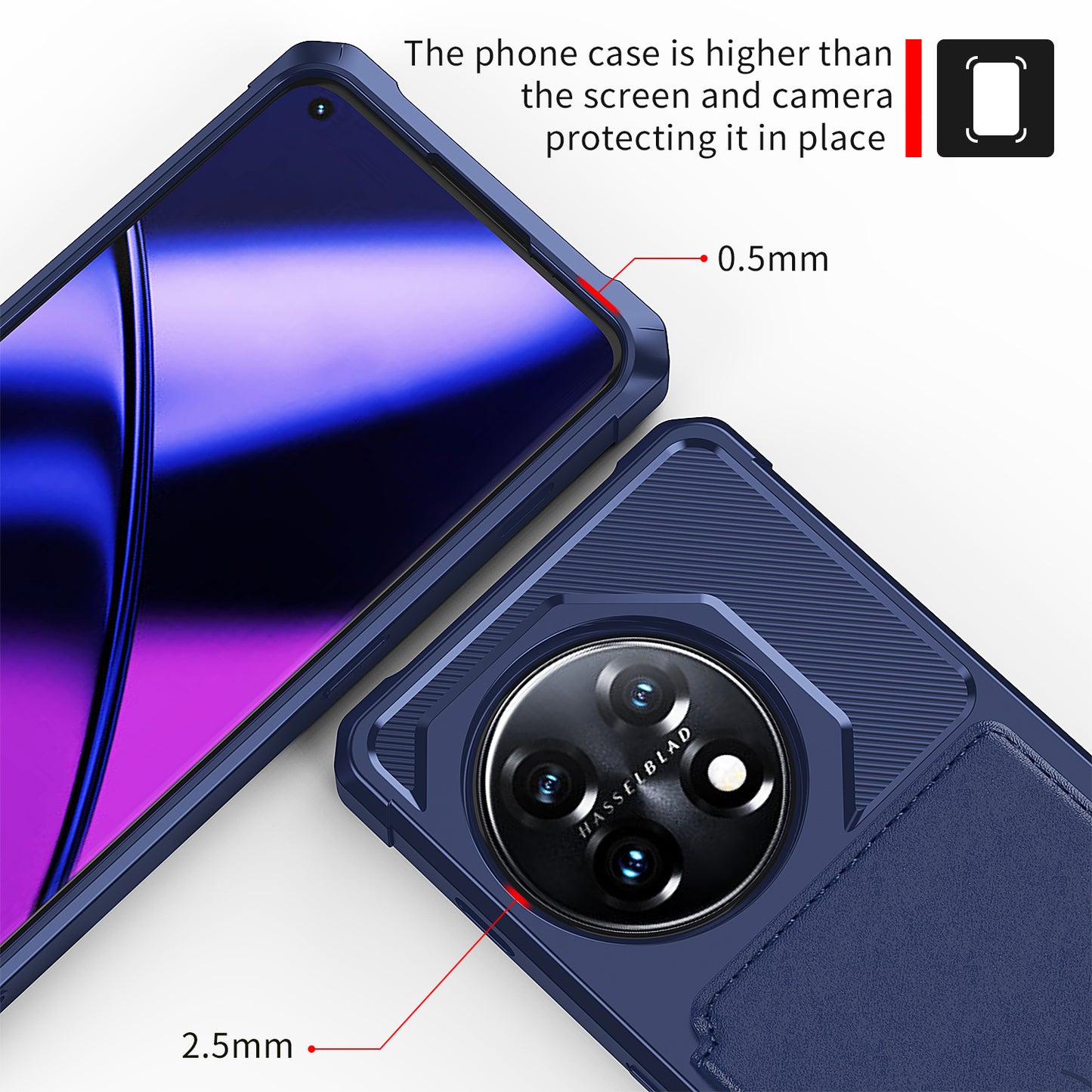 ZM03 For OnePlus 11 5G Shockproof Case PU Leather Coated TPU Phone Cover with Card Holder, Kickstand
