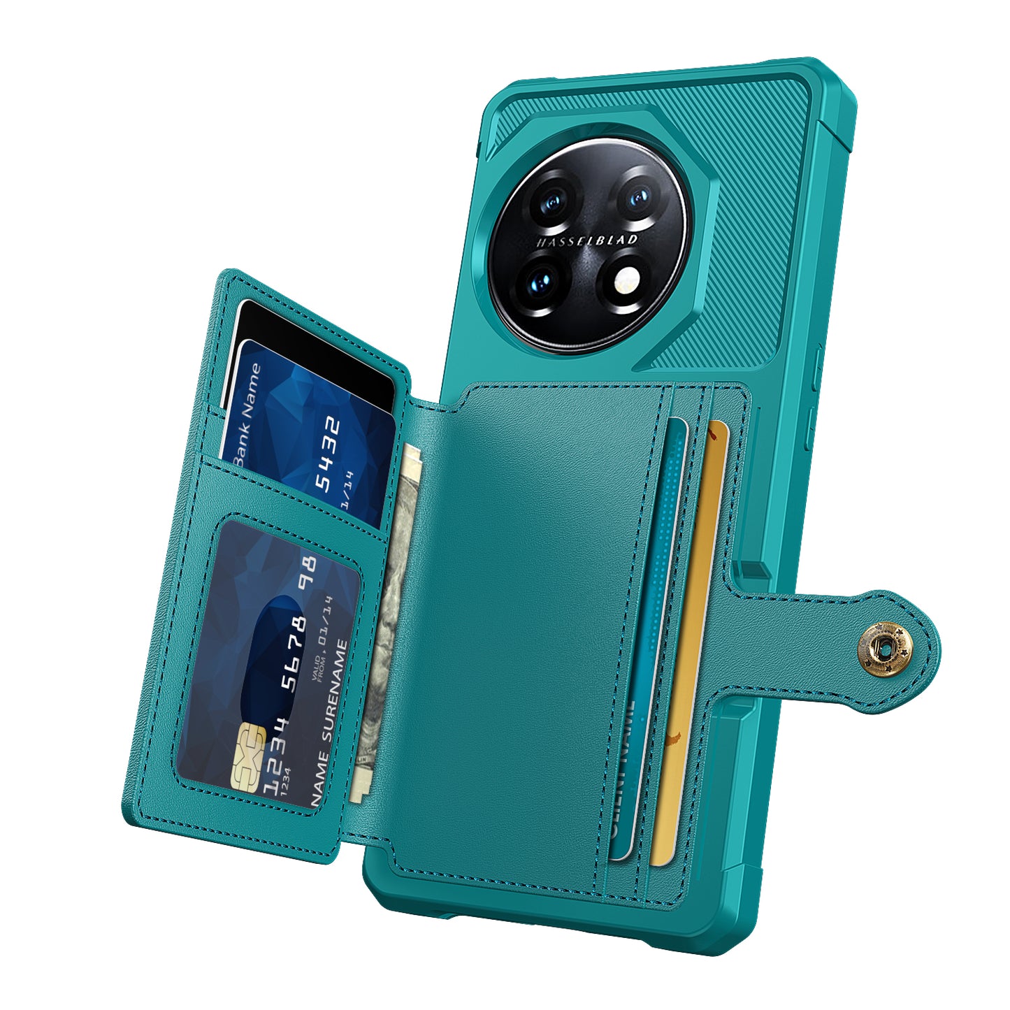 ZM03 For OnePlus 11 5G Shockproof Case PU Leather Coated TPU Phone Cover with Card Holder, Kickstand