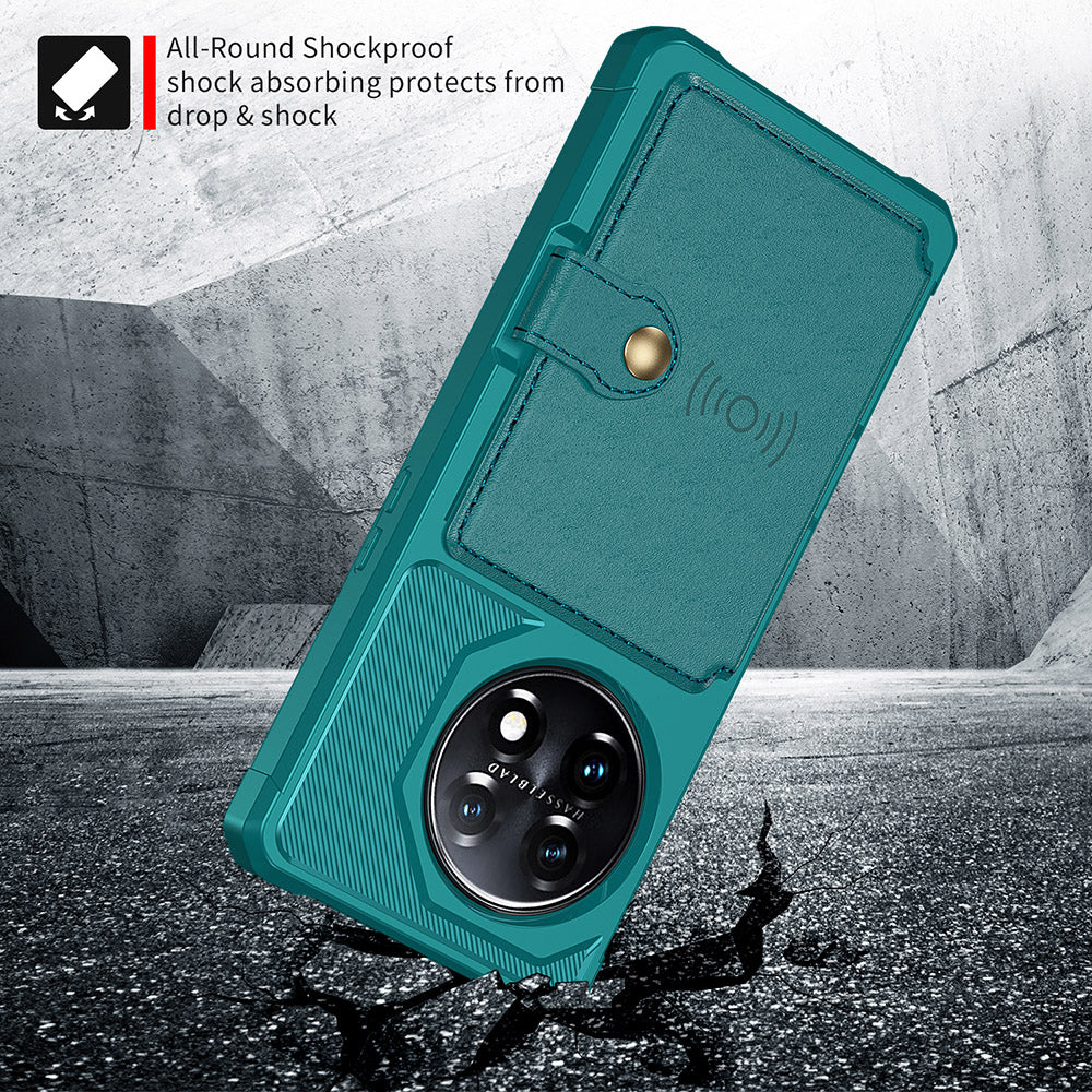 ZM03 For OnePlus 11 5G Shockproof Case PU Leather Coated TPU Phone Cover with Card Holder, Kickstand