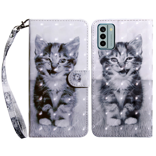For Nokia G22 3D Pattern Printing PU Leather Case Wallet Stand Cell Phone Cover with Strap