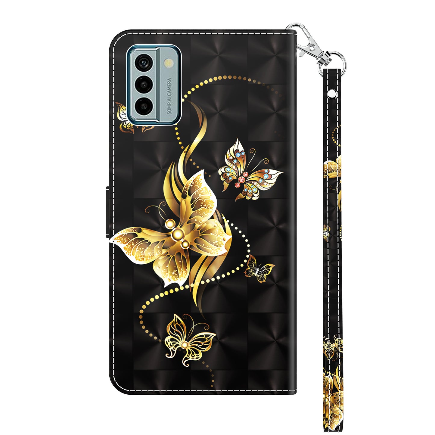 For Nokia G22 3D Pattern Printing PU Leather Case Wallet Stand Cell Phone Cover with Strap