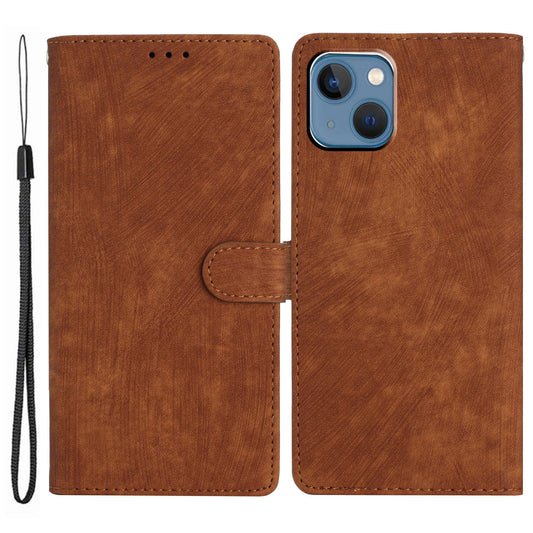 Wallet Shell for iPhone 14 Solid Color Skin-touch PU Leather Anti-collision Stand Phone Case