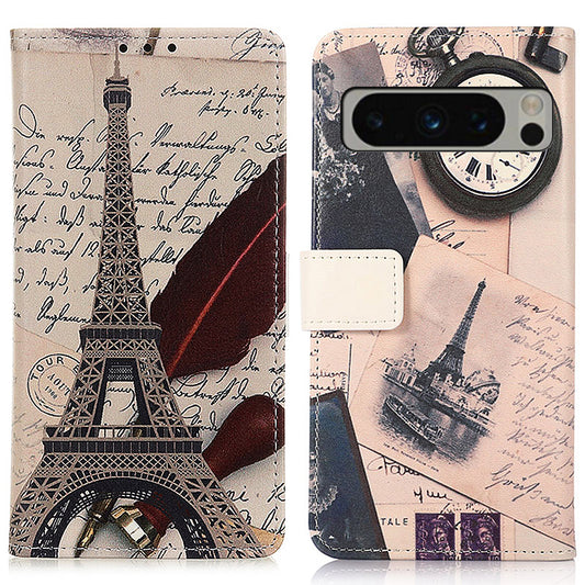 Leather Phone Case for Google Pixel 8 Pro , Stand Wallet Pattern Printing Phone Cover Shell