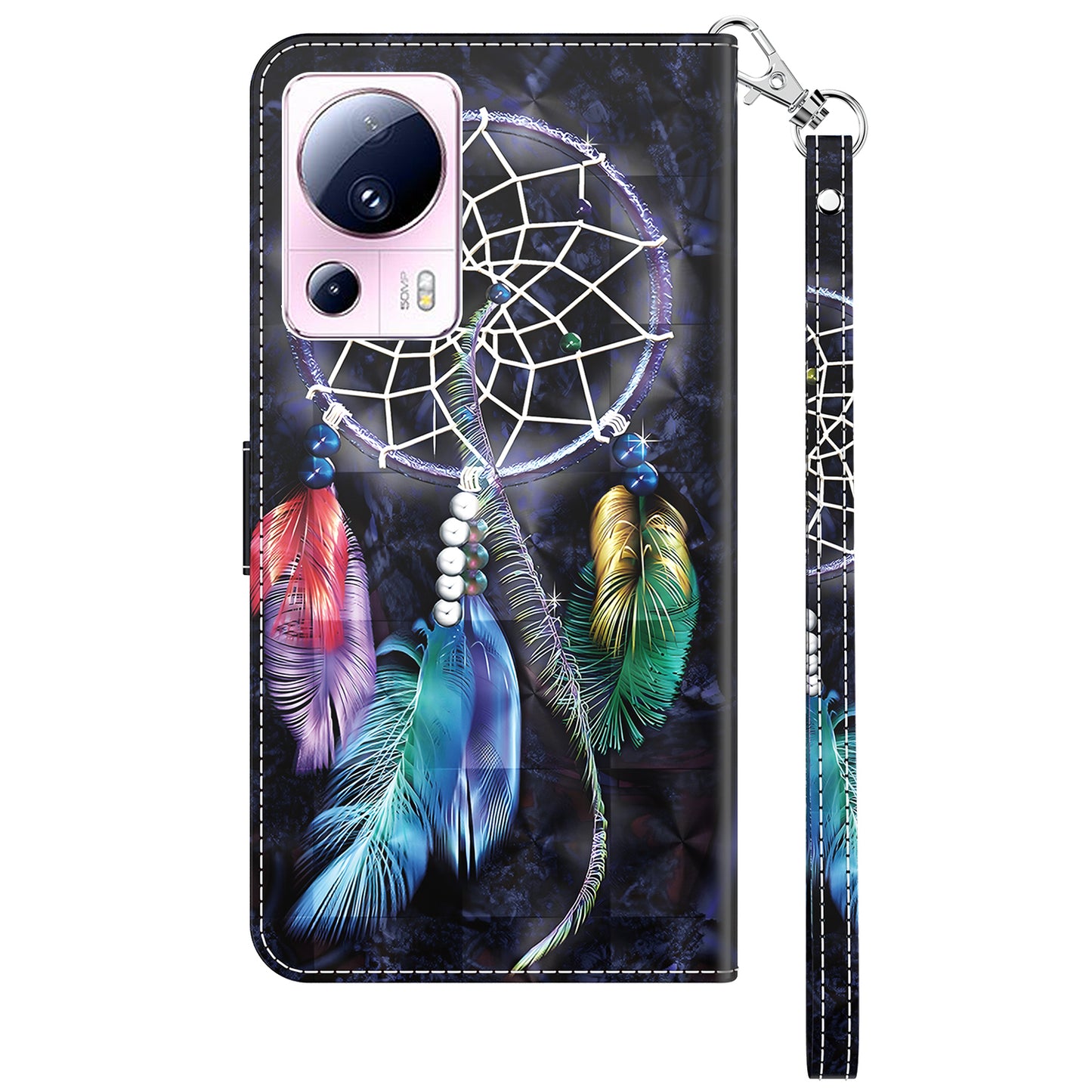 PU Leather Flip Cover for Xiaomi 13 Lite / Civi 2 Wallet Phone Case 3D Pattern Printing Phone Shell with Strap