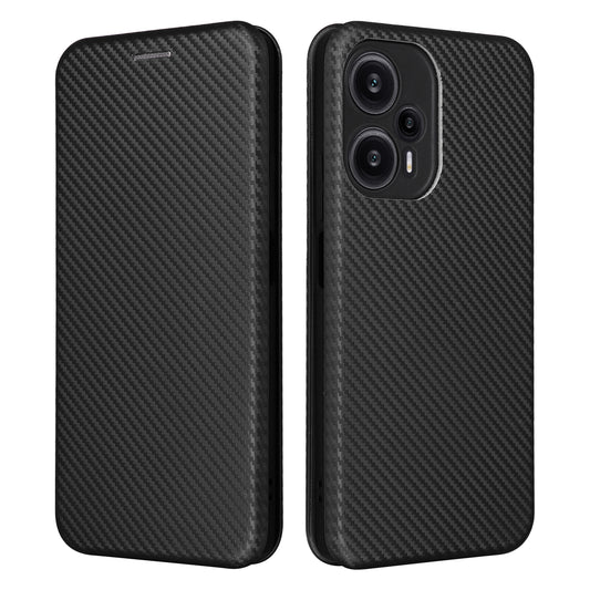 For Xiaomi Redmi Note 12 Turbo / Poco F5 5G Carbon Fiber Texture Leather Case Flip Stand Cell Phone Cover