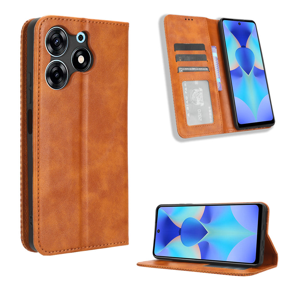 For Tecno Spark 10 Pro K17 Retro PU Leather Cover Stand Wallet Flip Folio Phone Case