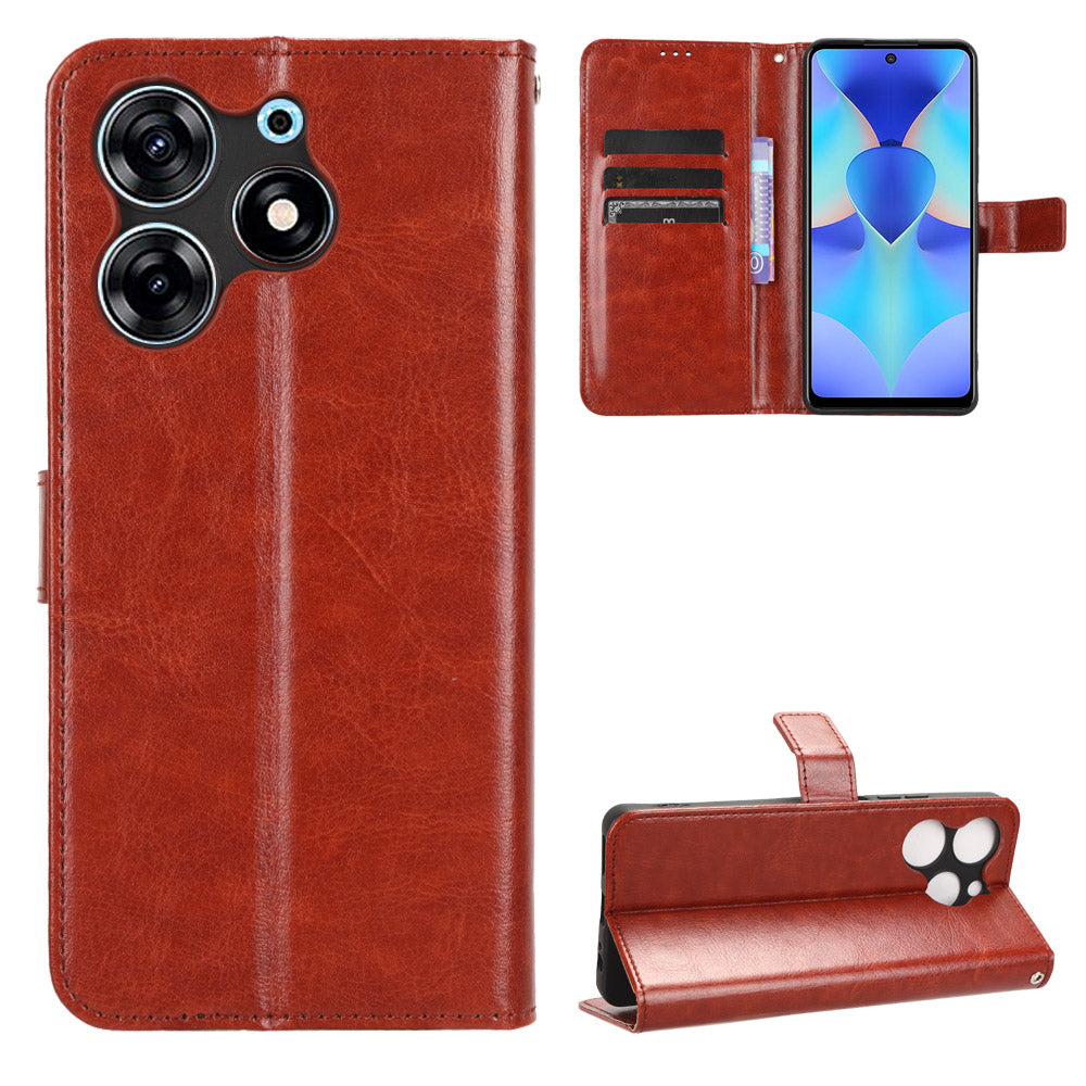 For Tecno Spark 10 Pro / KI7 PU Leather Wallet Case Crazy Horse Texture Stand Flip Phone Cover