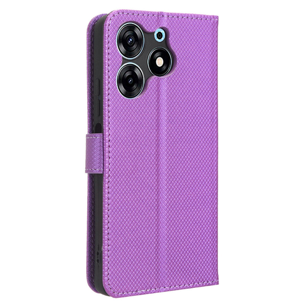 For Tecno Spark 10 Pro / KI7 Leather Folio Flip Cover Protective Phone Case Diamond Texture Wallet Case