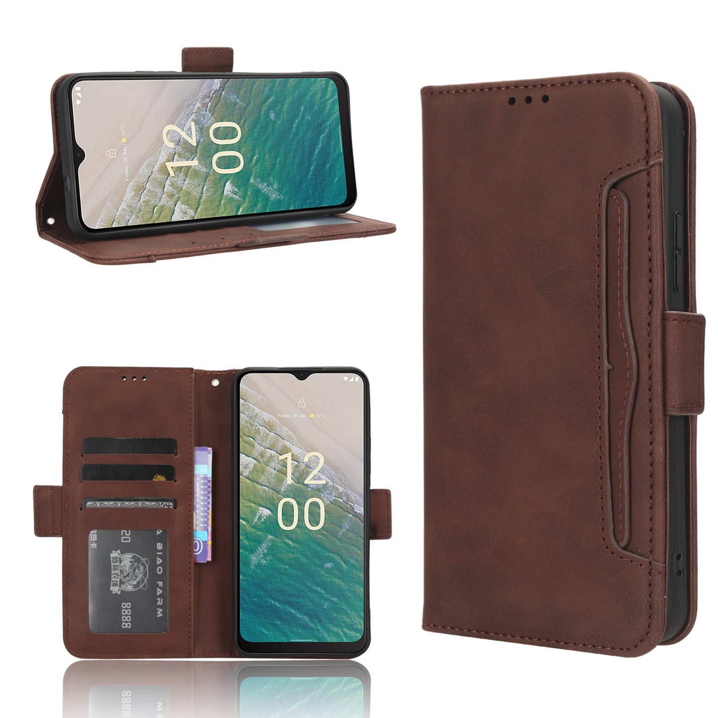 For Nokia C32 Flip Design PU Leather Phone Case Stand Multiple Card Slots Wallet Phone Cover