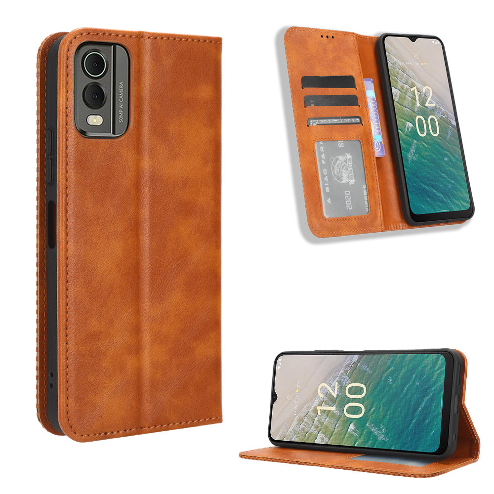 For Nokia C32 Retro Texture PU Leather Wallet Cell Phone Case Folio Stand Protective Cover