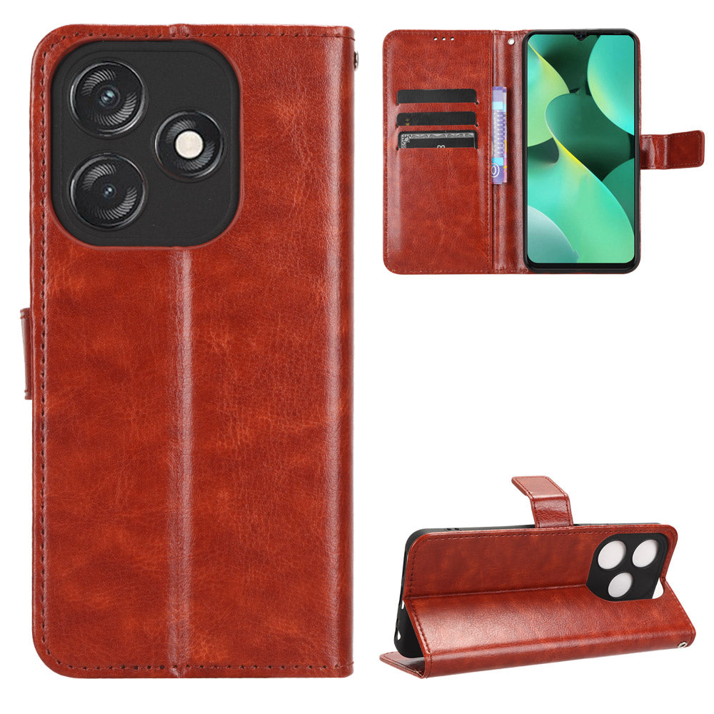 PU Leather Flip Cover for Tecno Spark 10C 4G Anti-Dorp Wallet Case Crazy Horse Texture Stand Phone Shell