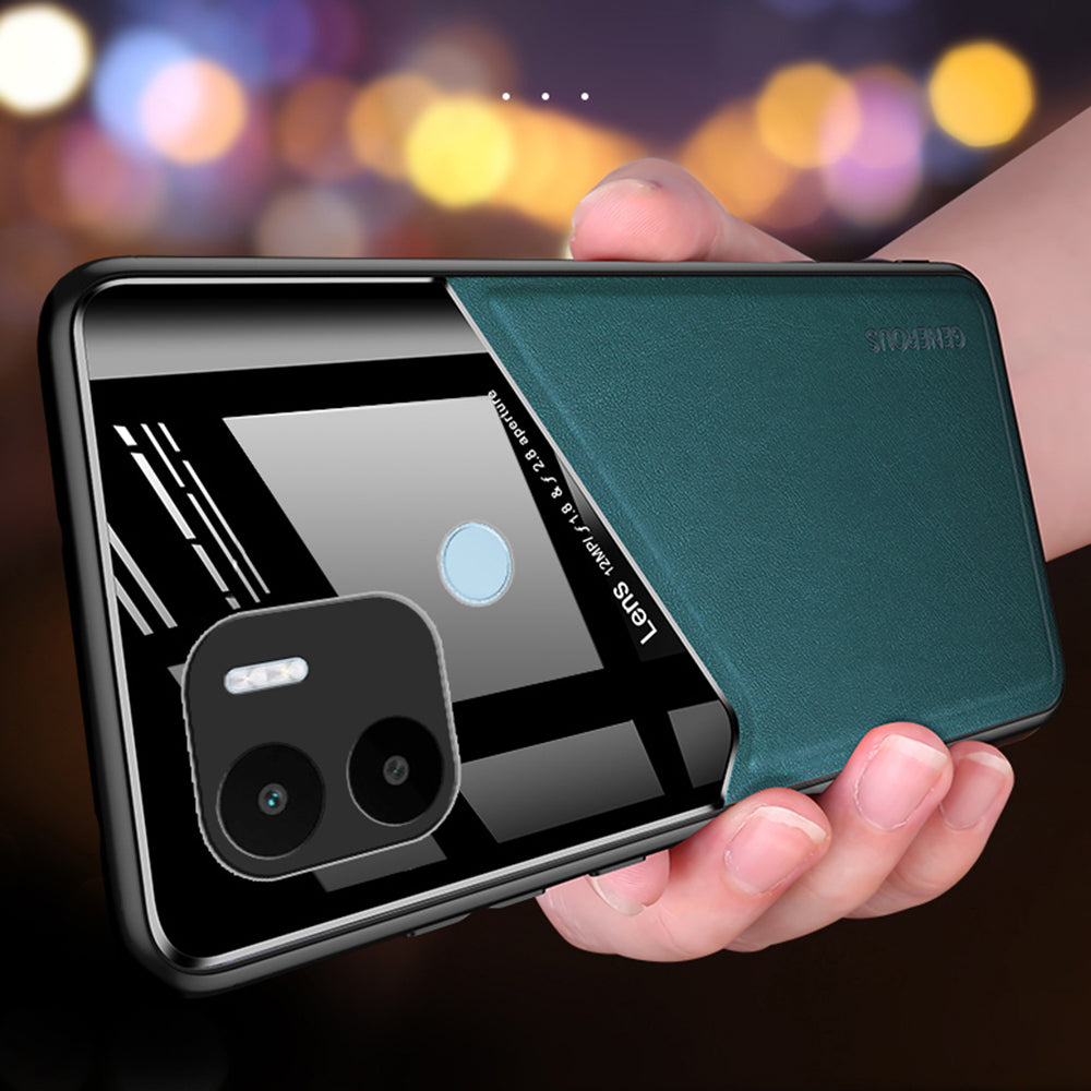 For Xiaomi Redmi A1+ 4G / A2+ 4G / Poco C50 4G Leather Coated TPU+PC Case Magnetic Car Mount Phone Cover