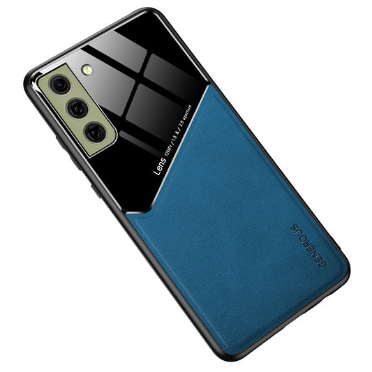 For Samsung Galaxy S21 FE 5G Leather Coated TPU + PC Case Phone Cover with Car Mount Metal Sheet