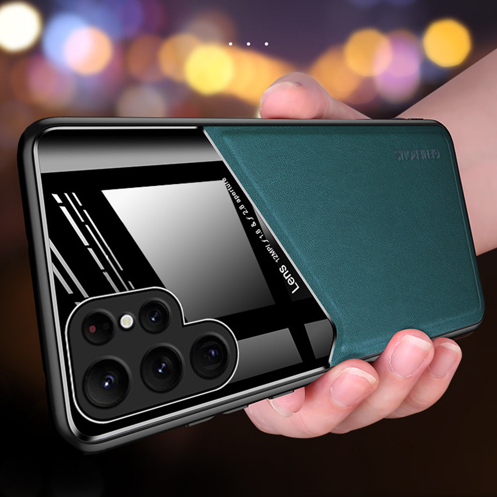 For Samsung Galaxy S23 Ultra Cell Phone Case Leather Coated TPU + PC Magnetic Car Mount Phone Cover