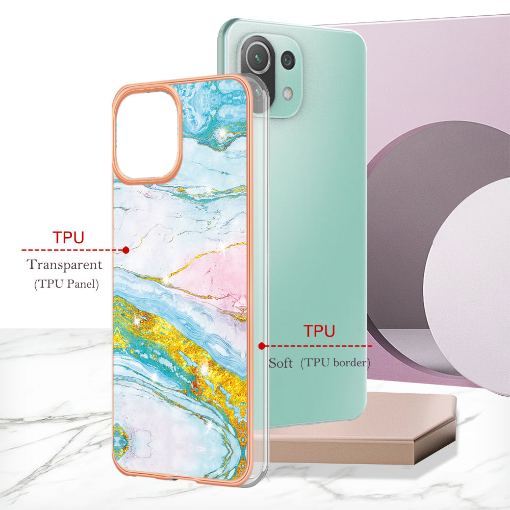 YB IMD Series-2 Marble Pattern Phone Case for Xiaomi Mi 11 Lite 4G / 5G / 11 Lite 5G NE , TPU Electroplated Edge IMD Cover