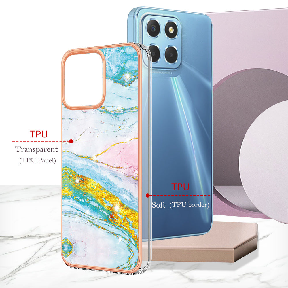YB IMD Series-2 For Honor X8 5G Electroplating Phone Case IMD Marble Pattern TPU Back Cover