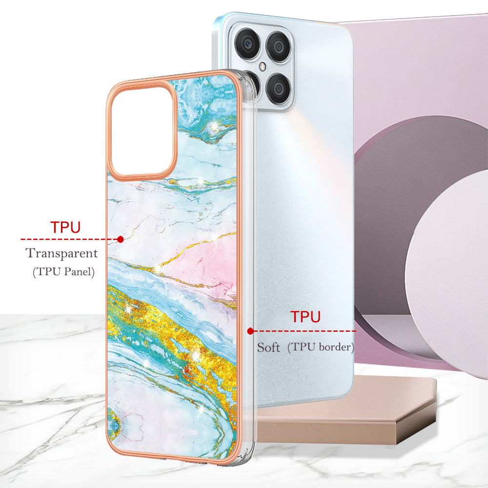 YB IMD Series-2 For Honor X8 4G Marble Pattern TPU Case Electroplated Edge IMD Phone Cover