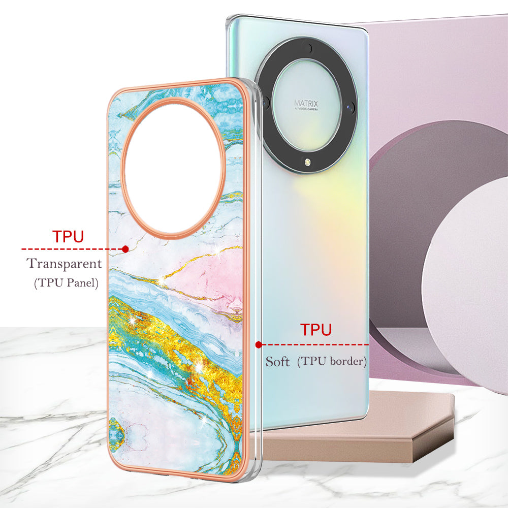 YB IMD Series-2 Marble Pattern Phone Case for Honor X9a 5G / Magic5 Lite 5G / X40 5G , Electroplating Soft TPU IMD Cover