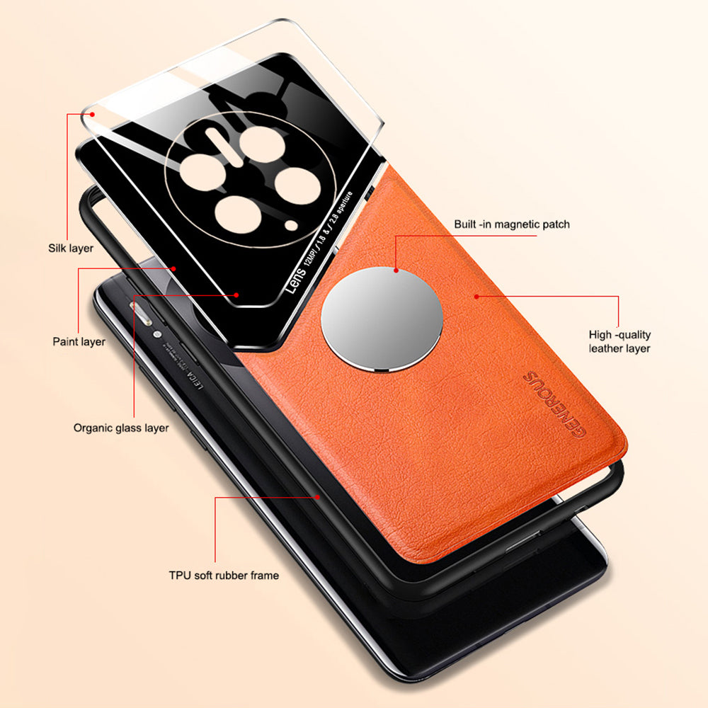 For Huawei Mate 50 Pro 4G Anti-Drop Phone Case TPU + PC + PU Leather Slim Phone Cover Support Magnetic Car Mount