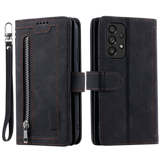 PU Leather Phone Case For Samsung Galaxy A33 5G , Zipper Pocket 9 Card Slots Phone Shell Cover
