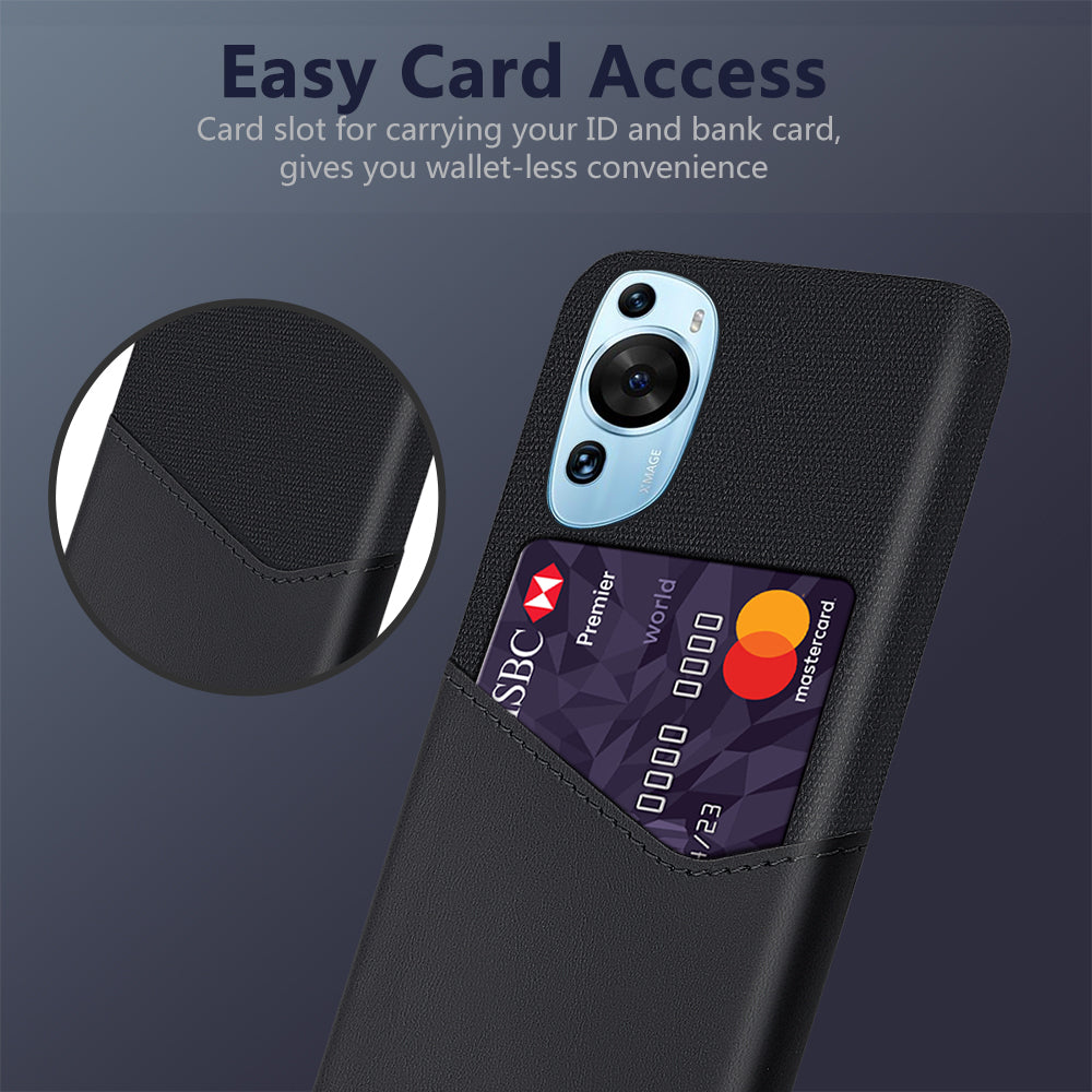 For Huawei P60 Art Cloth Texture Card Holder Phone Case Leather Coated Hard PC Cover
