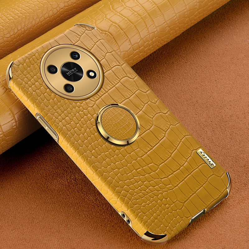 For Honor X30 5G Crocodile Texture Kickstand Cover PU Leather Coated TPU 6D Electroplating Phone Case