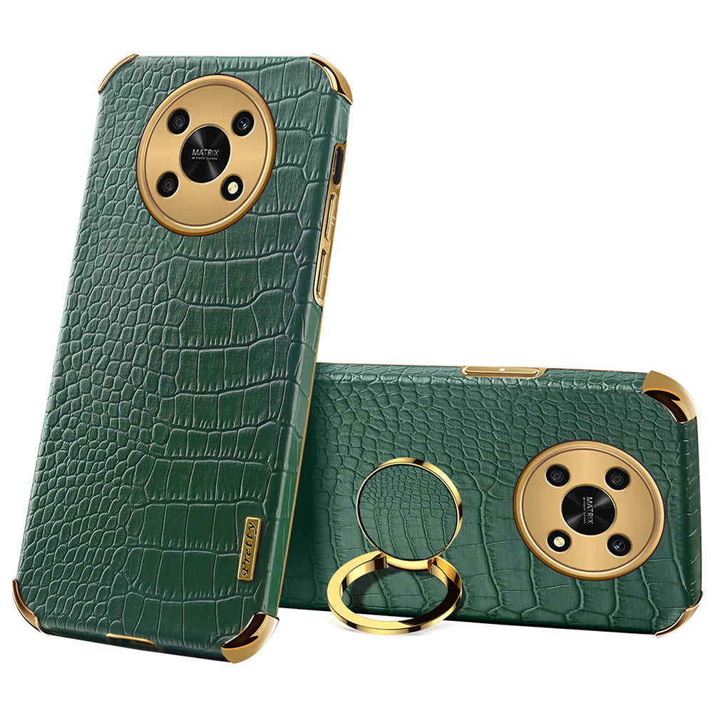 For Honor X30 5G Crocodile Texture Kickstand Cover PU Leather Coated TPU 6D Electroplating Phone Case