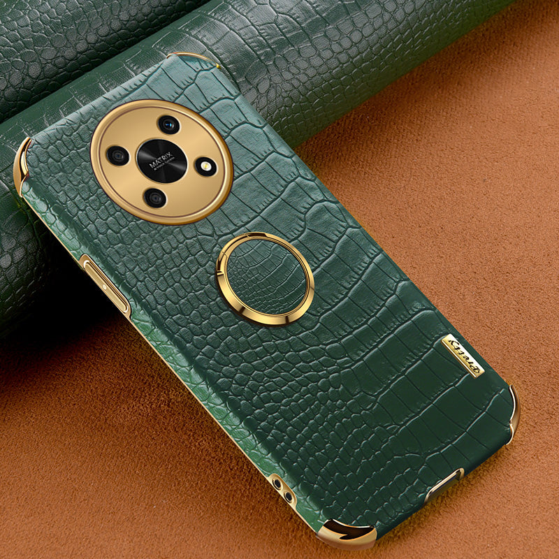 For Honor X30 5G Crocodile Texture Kickstand Cover PU Leather Coated TPU 6D Electroplating Phone Case