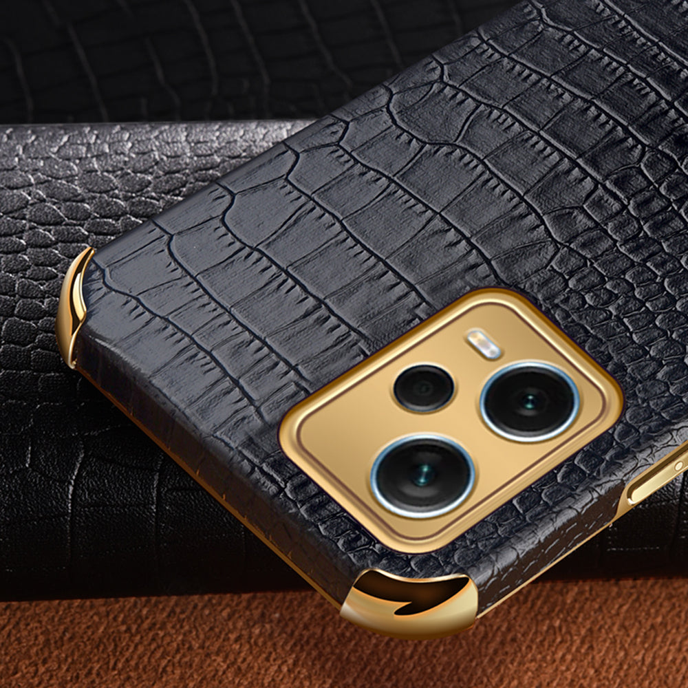 For Xiaomi Redmi Note 12 Pro+ 5G Leather Coated TPU Case Crocodile Texture Electroplated Phone Cover with Ring Kickstand