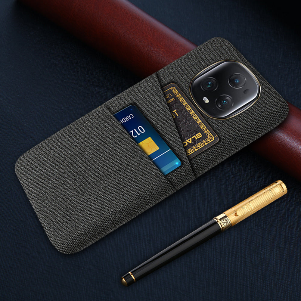For Honor Magic5 Ultimate 5G Anti-drop Phone Case Hard PC + Cloth Cover with 2 Card Slots