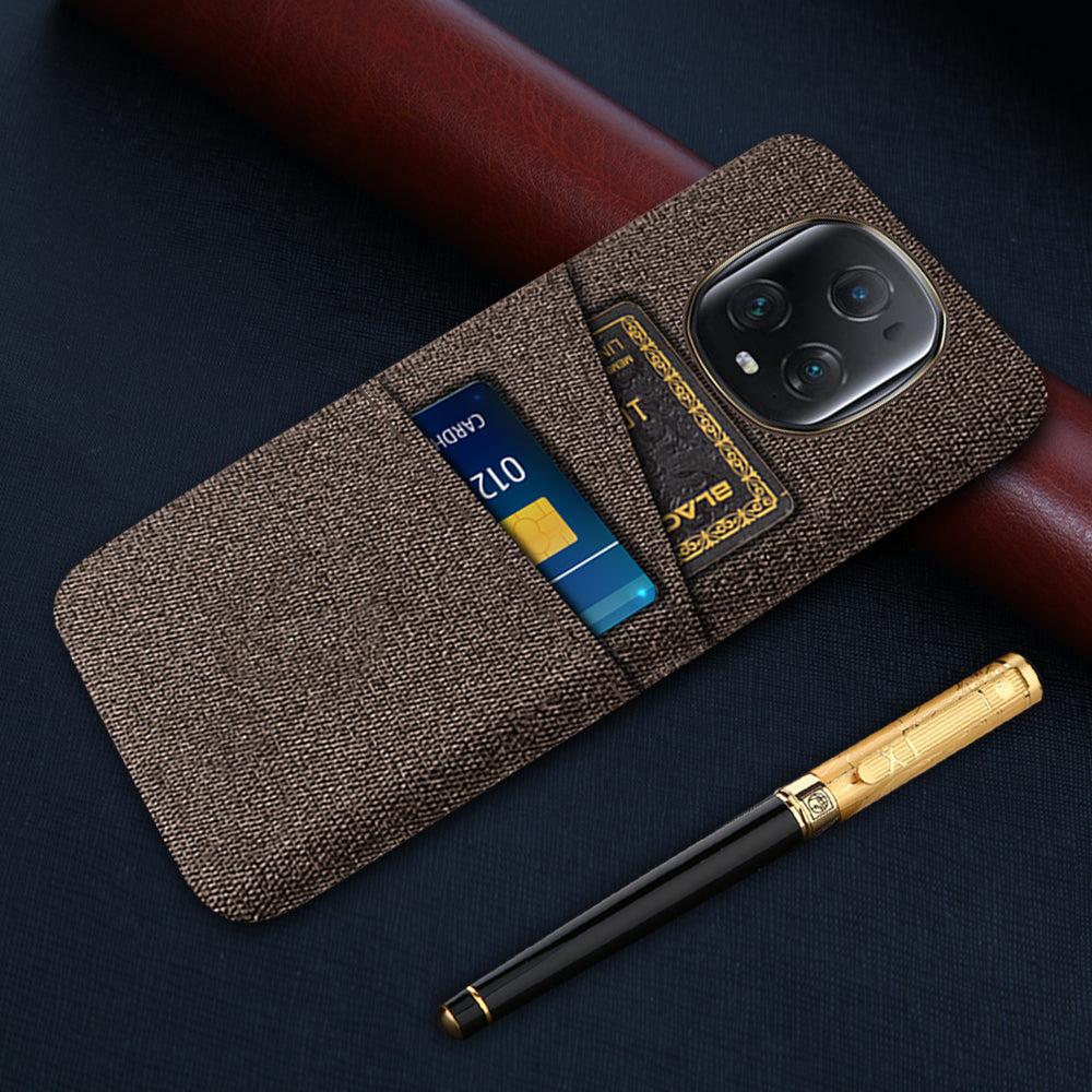 For Honor Magic5 Ultimate 5G Anti-drop Phone Case Hard PC + Cloth Cover with 2 Card Slots
