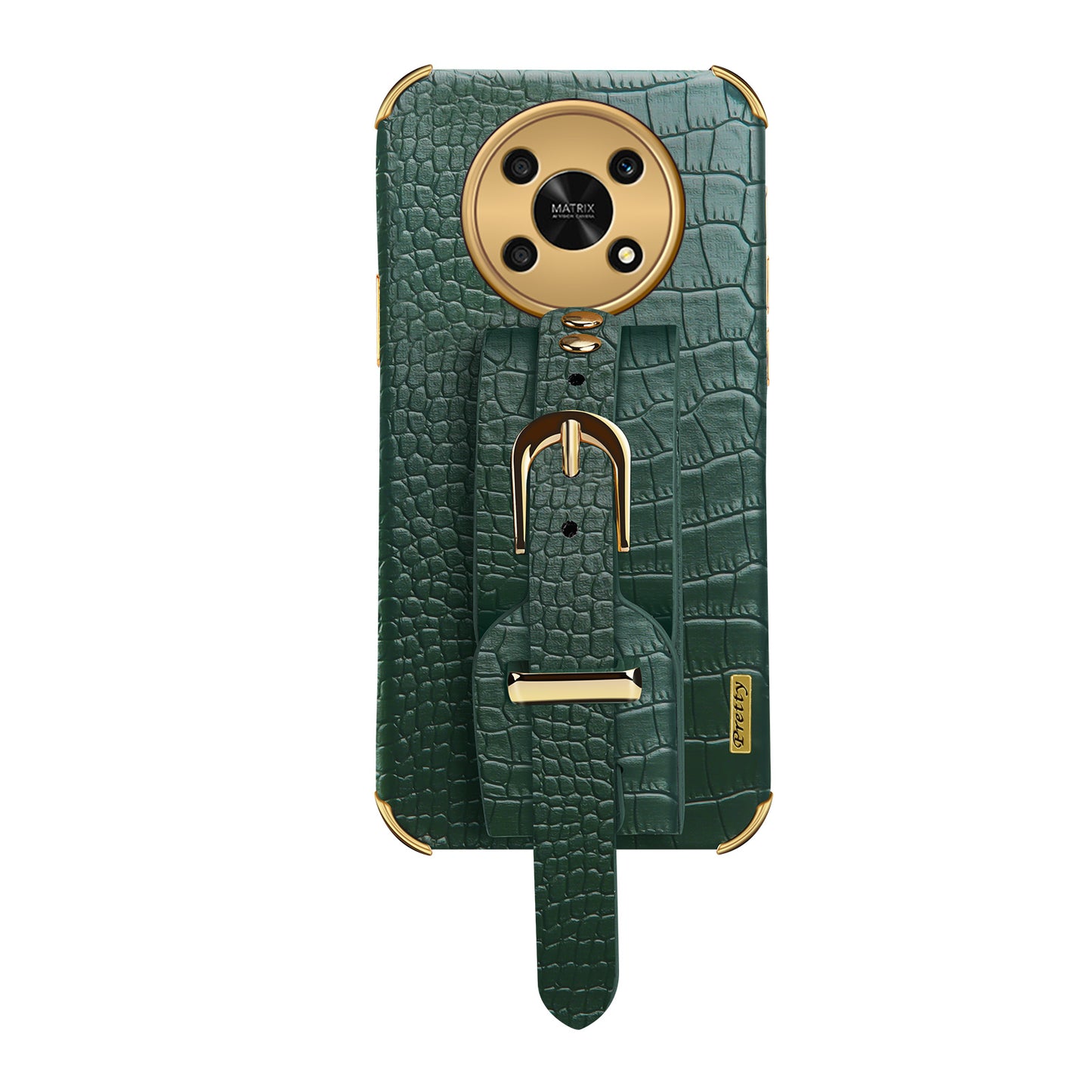 For Honor X30 5G Crocodile Texture Phone Cover 6D Electroplated Leather Coated TPU Anti-drop Case with Hand Strap