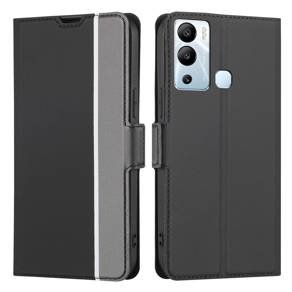 For Infinix Hot 12i 4G Twill Texture PU Leather Phone Cover Card Holder Stand Phone Case