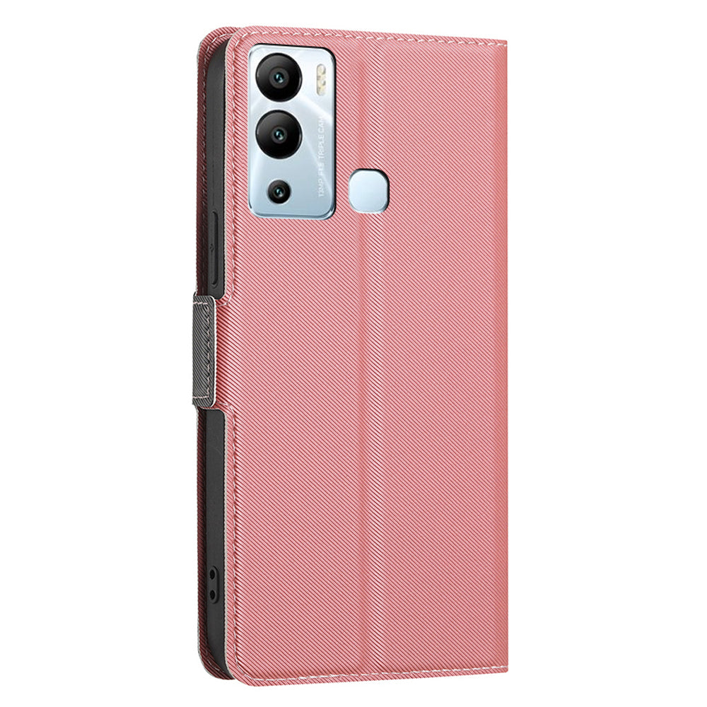 For Infinix Hot 12i 4G Twill Texture PU Leather Phone Cover Card Holder Stand Phone Case