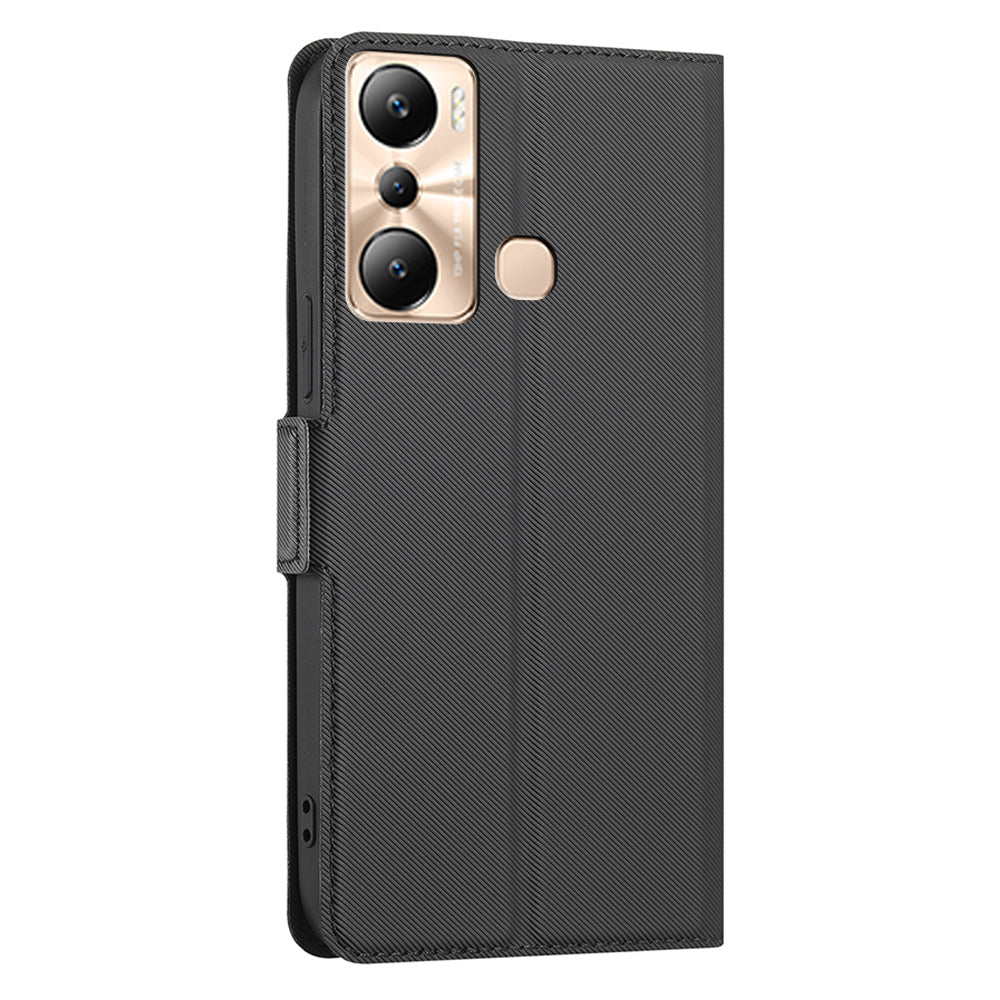 For Infinix Hot 20i 4G Anti-Scratch Card Holder Stand PU Leather Case Slim-fit Twill Texture Phone Cover